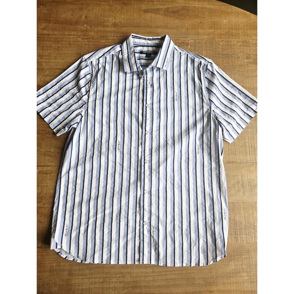 Karl Lagerfeld Other - Karl Lagerfeld Paris Medium Pearl Snap Shirt‎ Blue White Striped Short Sleeve
